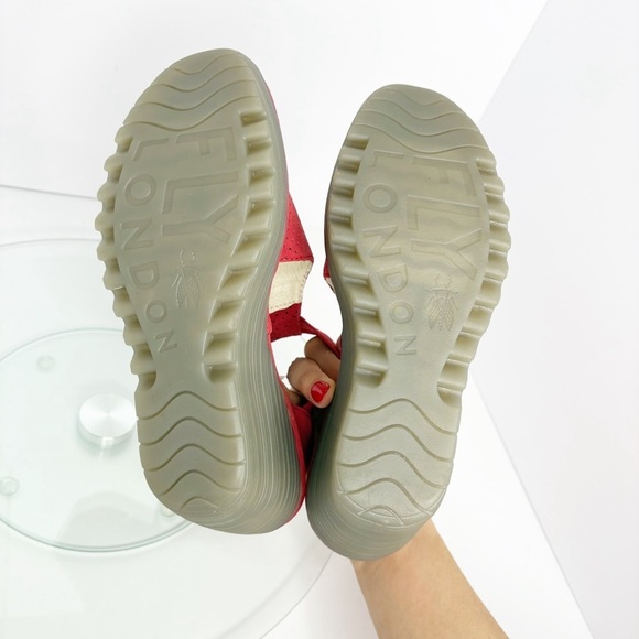 Fly London Sandal Platform Wedge Open Toe Red Women's 7/38 Perforated Leather - Picture 6 of 10